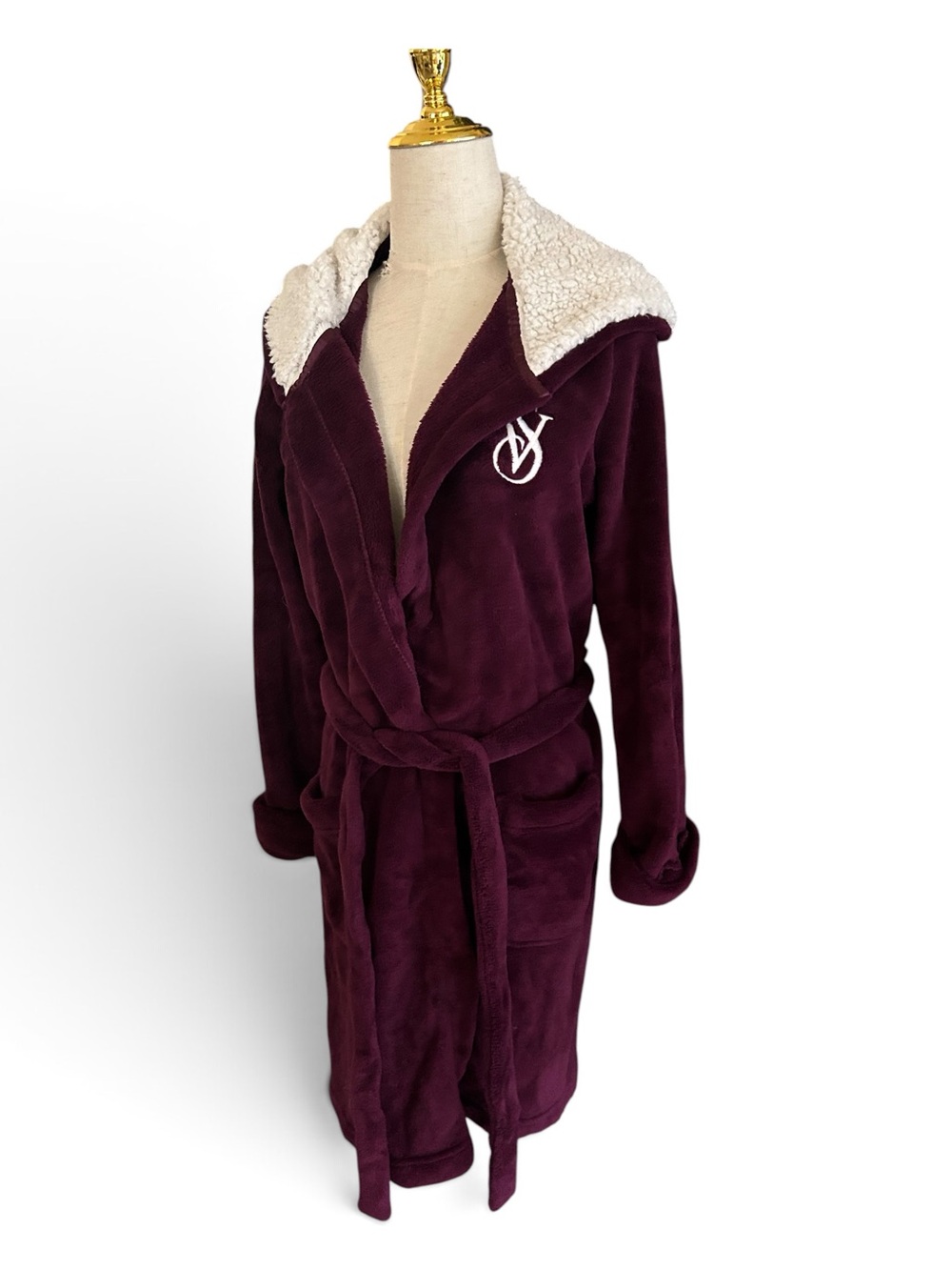 Victoria’s Secret Plush Sherpa-Trimmed Robe Jacket in Deep Plum Size S/P